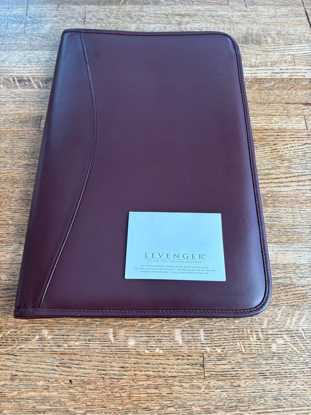Levenger Legal Size Dark Burgundy Leather Padfolio w/ Full Zipper